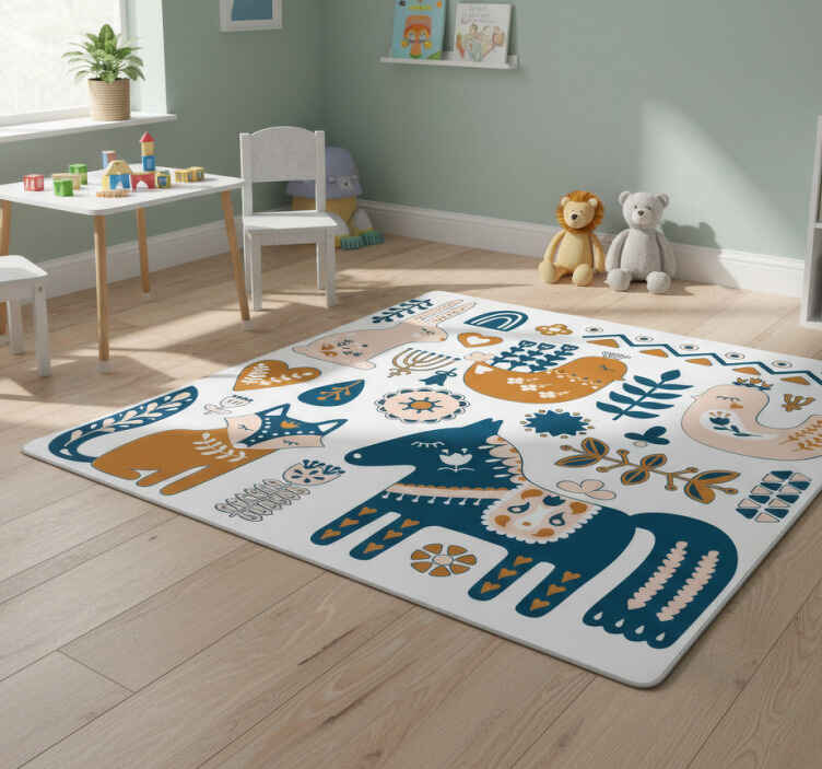 Dieren vinyl tapijt met kleurrijke dierenillustraties - TenStickers