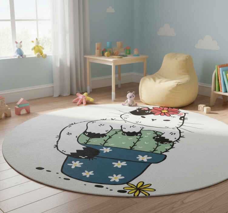 Tappeto vinile animali gatto giocoso cactus - TenStickers