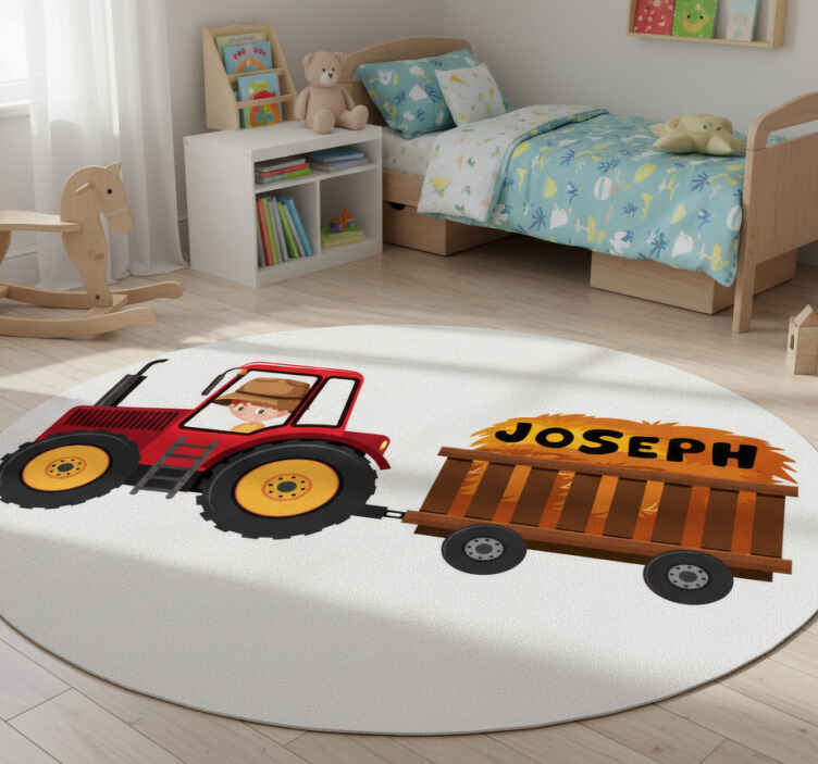 Dieren vinyl tapijt tractor met hooi - TenStickers