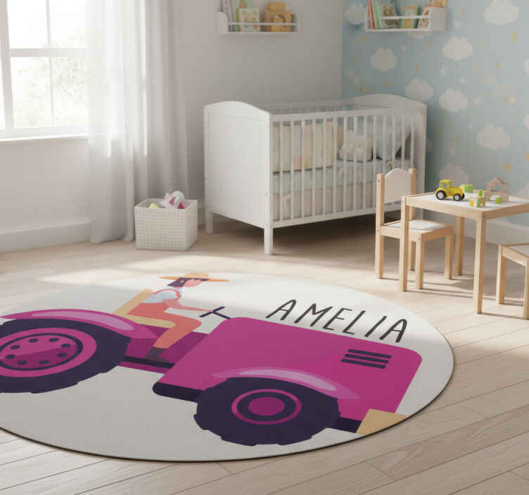 Dieren vinyl tapijt gepersonaliseerd tractor avontuur - TenStickers
