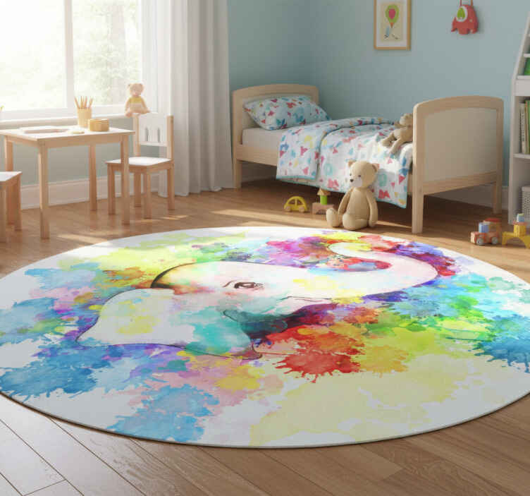 Dieren vinyl tapijt kleurrijke olifanten spetter - TenStickers