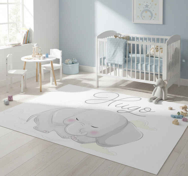 Dieren vinyl tapijt olifant die slaapt op wolken met naam - TenStickers