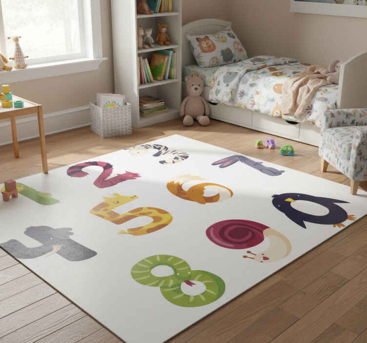 Dieren vinyl tapijt met cijfers en dieren - TenStickers