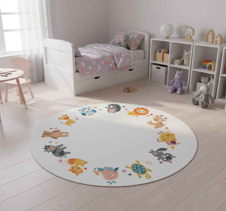 Dieren vinyl tapijt met baby dieren in cirkel - TenStickers