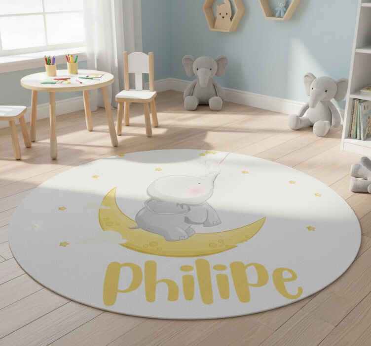 Dieren vinyl tapijt met aanpasbare naam olifant en konijn - TenStickers
