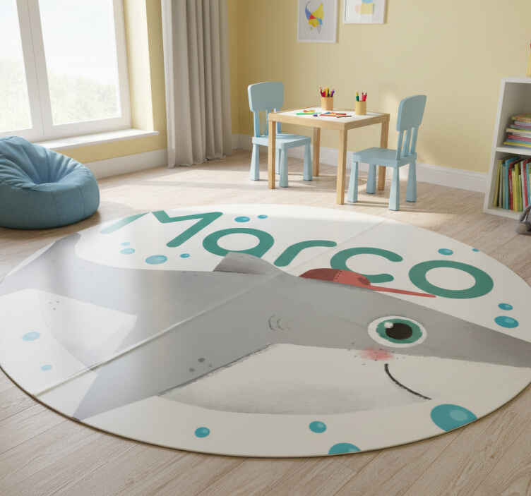 Dieren vinyl tapijt babyhaai met naam - TenStickers