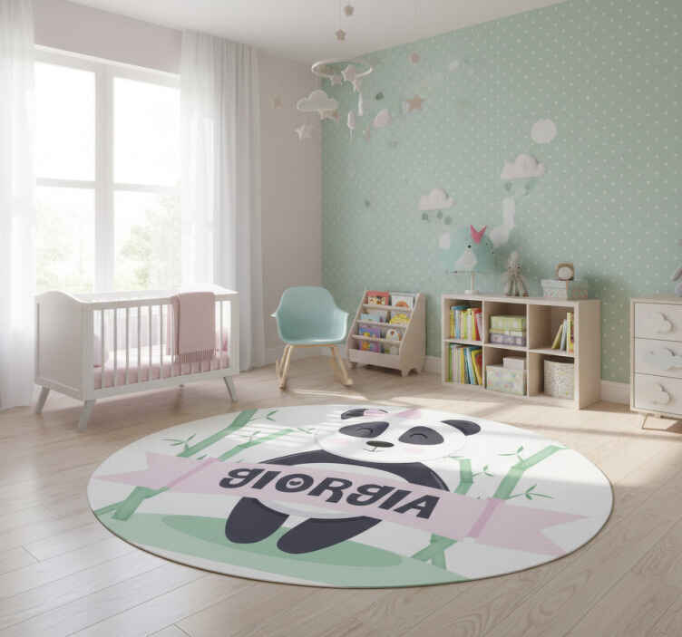 Dieren vinyl tapijt baby panda meisje met naam - TenStickers