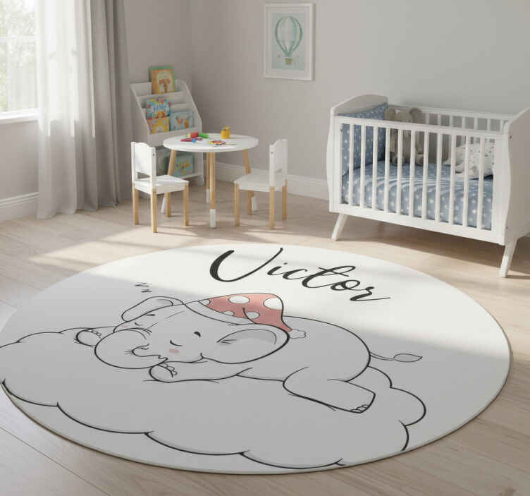 Dieren vinyl tapijt olifant in de wolken met naam - TenStickers