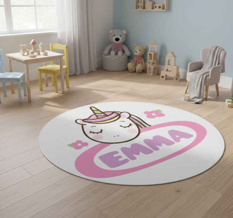 Dieren vinyl tapijt met kleurrijke unicorn naamlabel - TenStickers