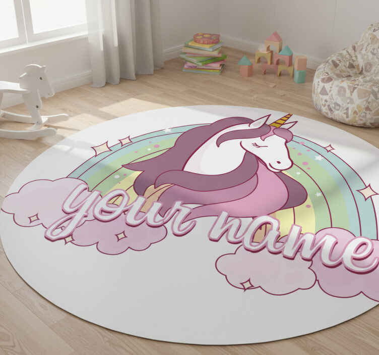 Tapis vinyle animal licorne rose avec prénom - TenStickers