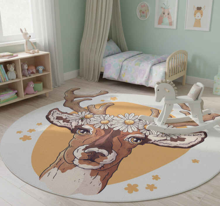Dieren vinyl tapijt bloemen hert - TenStickers