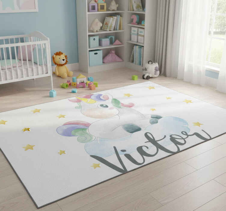 Tappeto vinile animali unicorno acquerello nuvole - TenStickers