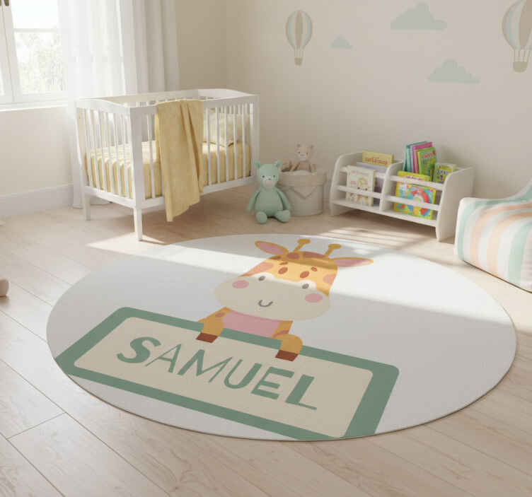 Dieren vinyl tapijt met giraffe label en naam - TenStickers