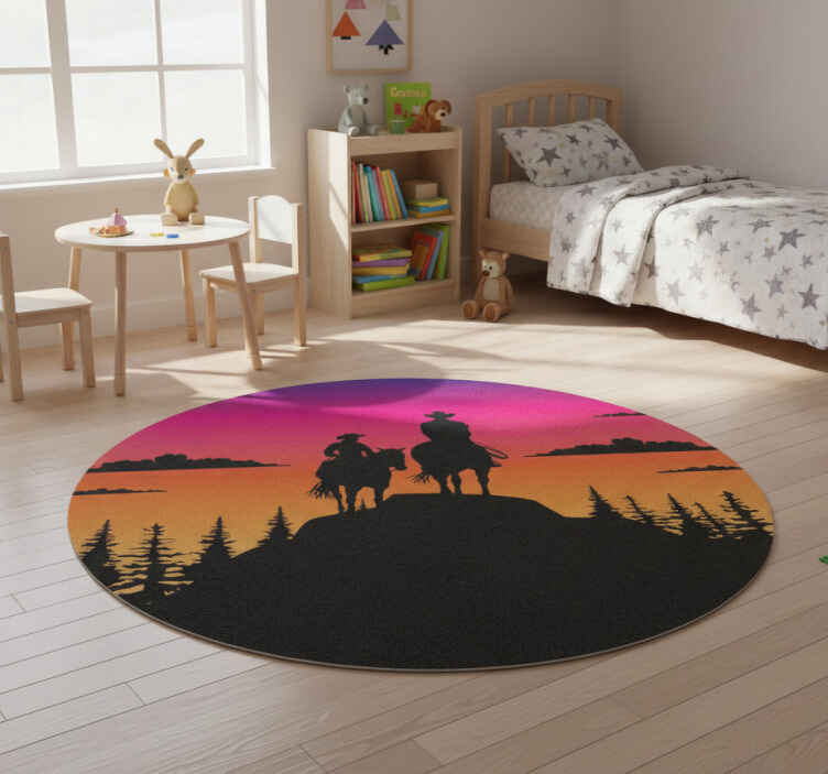 Dieren vinyl tapijt bergen wilde westen en paarden - TenStickers