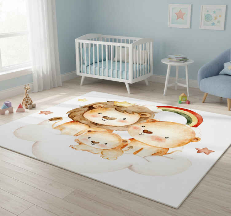 Dieren vinyl tapijt baby dieren met sterren en wolken - TenStickers