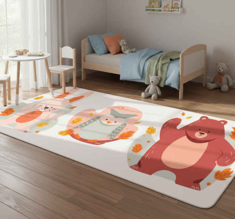 Dieren vinyl tapijt met beren en boskonijnen - TenStickers