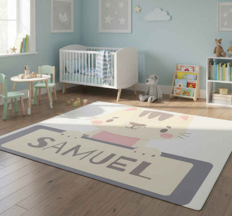 Dieren vinyl tapijt kattenlabel met naam - TenStickers