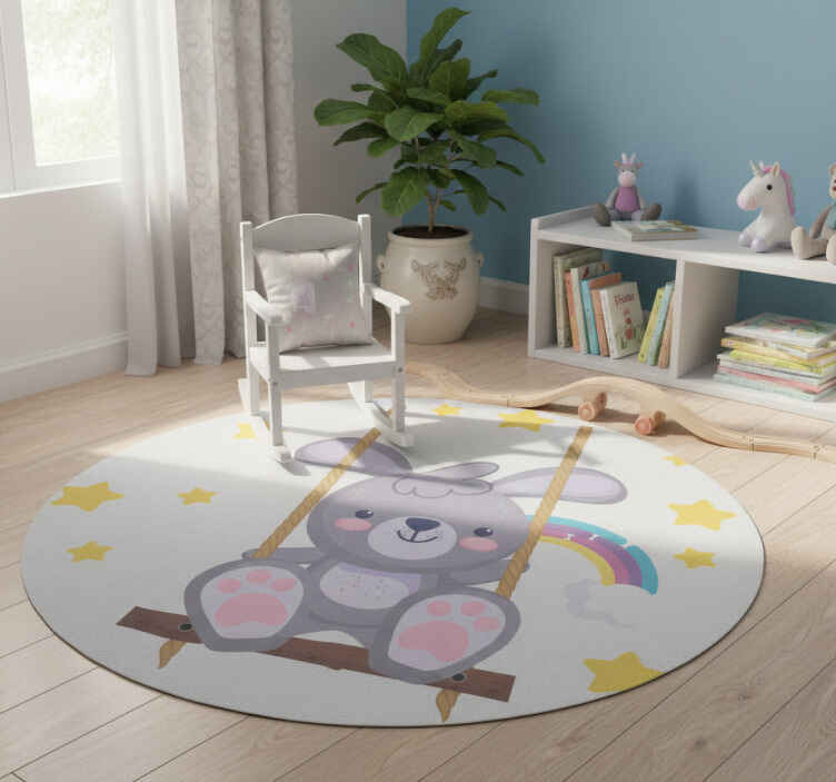 Tappeto vinile animali coniglio su altalena stellata - TenStickers
