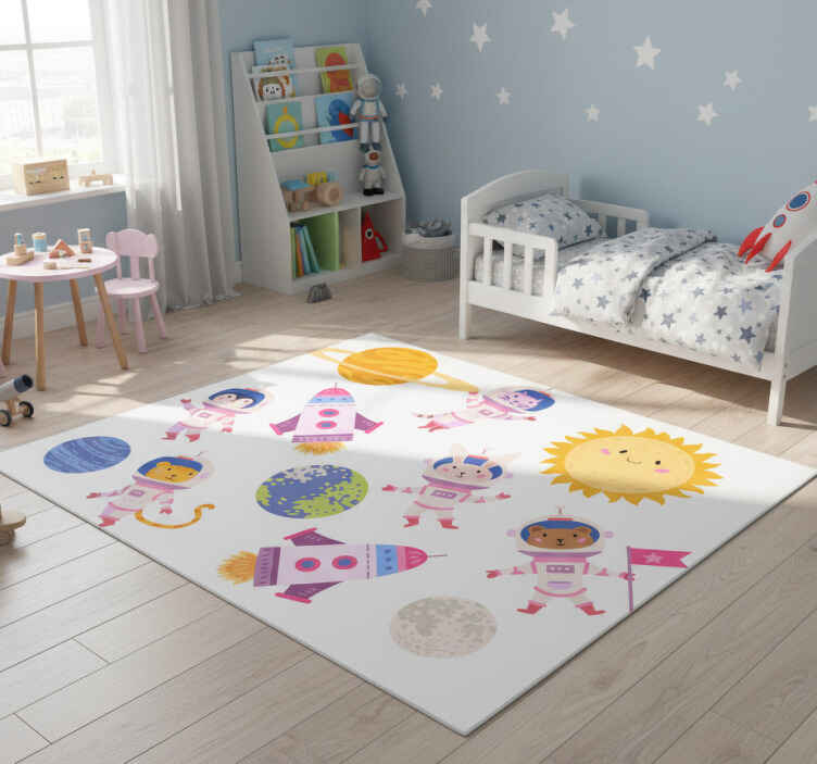 Dieren vinyl tapijt astronauten met raket - TenStickers