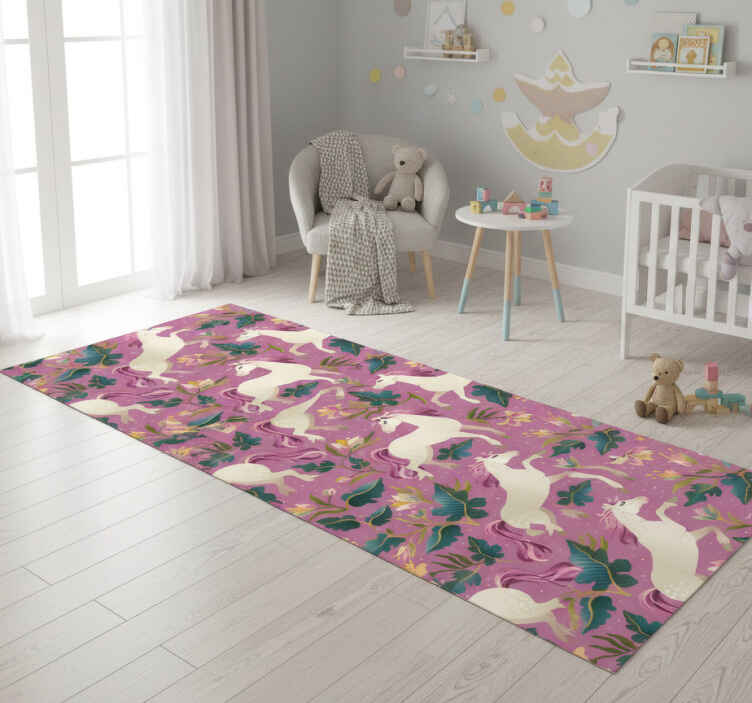 Dieren vinyl tapijt roze en bloemen paard ontwerp - TenStickers