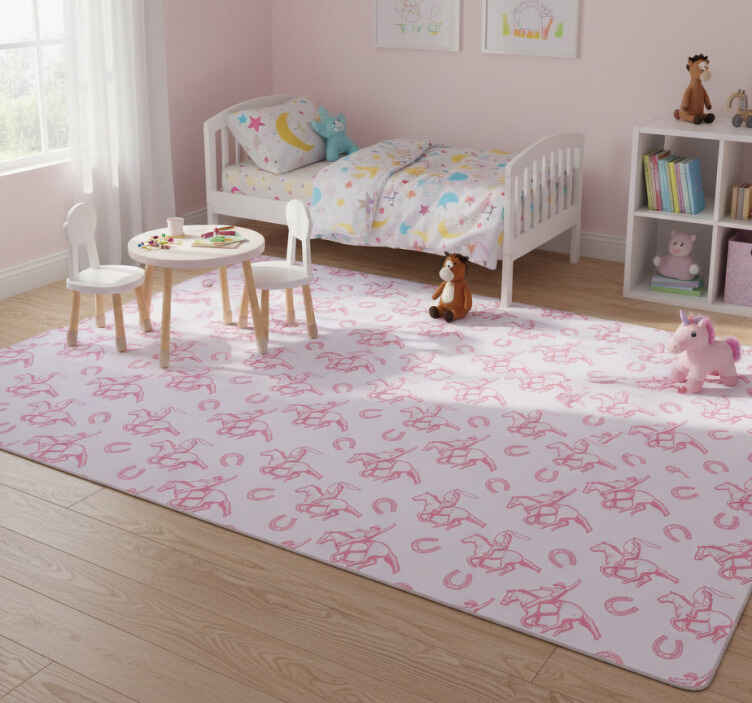 Dieren vinyl tapijt roze cowboypaardenpatroon - TenStickers