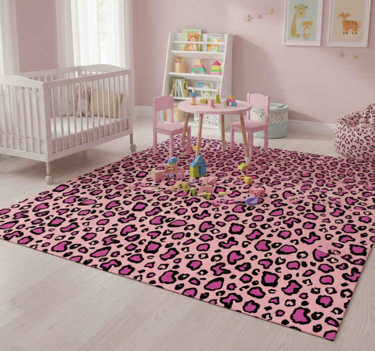Dieren vinyl tapijt roze en zwarte leopardenimitatie - TenStickers