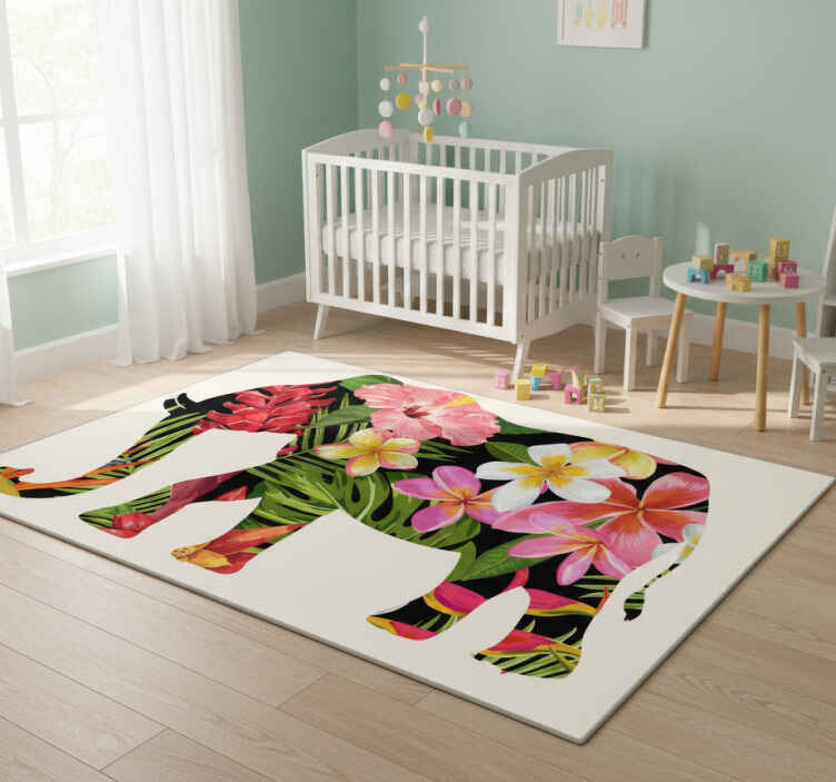 Tappeto vinile animali elefante floreale silhouette - TenStickers