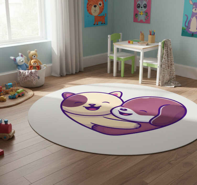 Dieren vinyl tapijt schattige dieren omhelzing - TenStickers