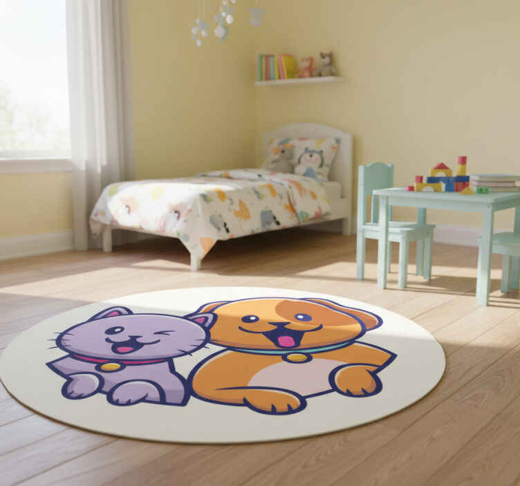 Zvířecí vinylový koberec hravá kočka a pes - TenStickers