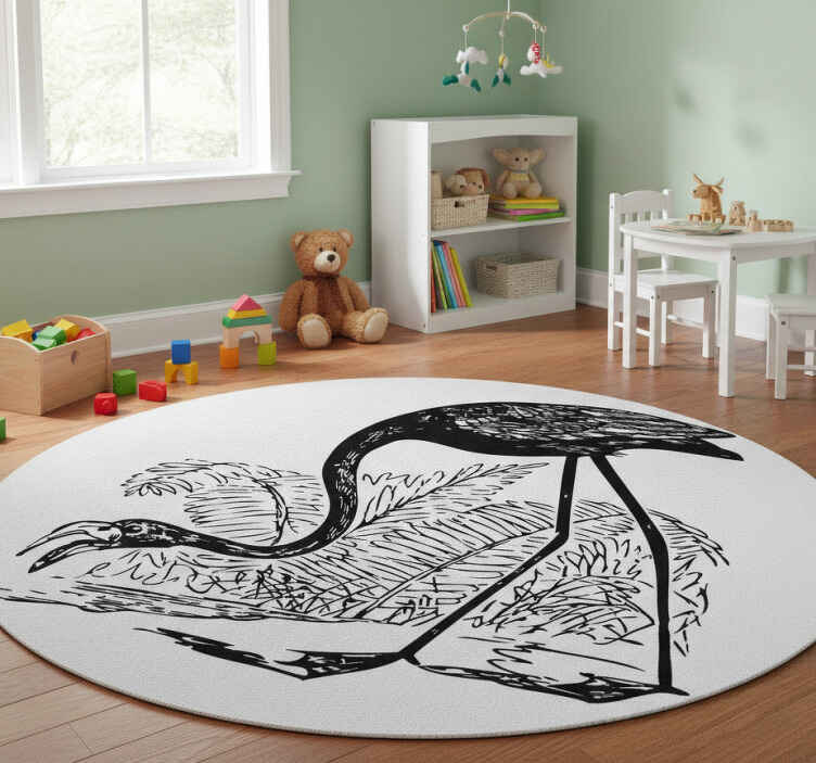 Dieren vinyl tapijt flamingo met varens - TenStickers