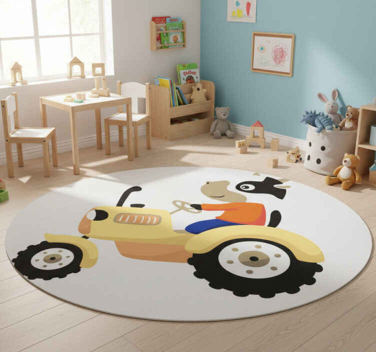 Zvířecí vinylový koberec kráva na traktoru - TenStickers