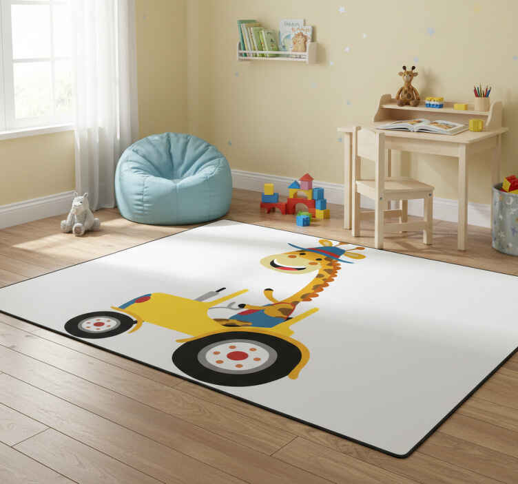 Dieren vinyl tapijt gelukkige giraffe tractor - TenStickers