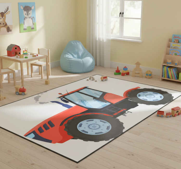Dieren vinyl tapijt rode boerderijtractor - TenStickers