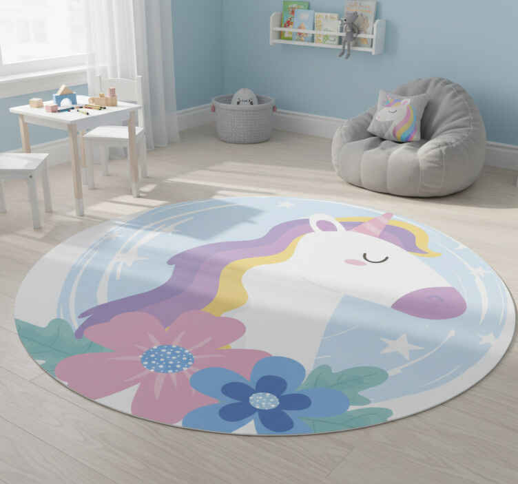 Dieren vinyl tapijt met eenhoorn met fel haar - TenStickers