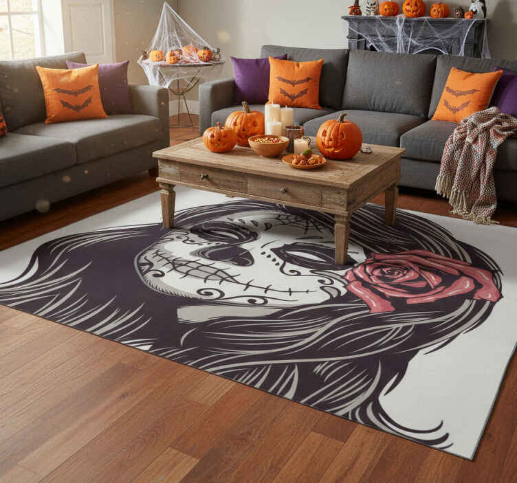 Alfombra vinílica halloween chica de día de muertos - TenVinilo