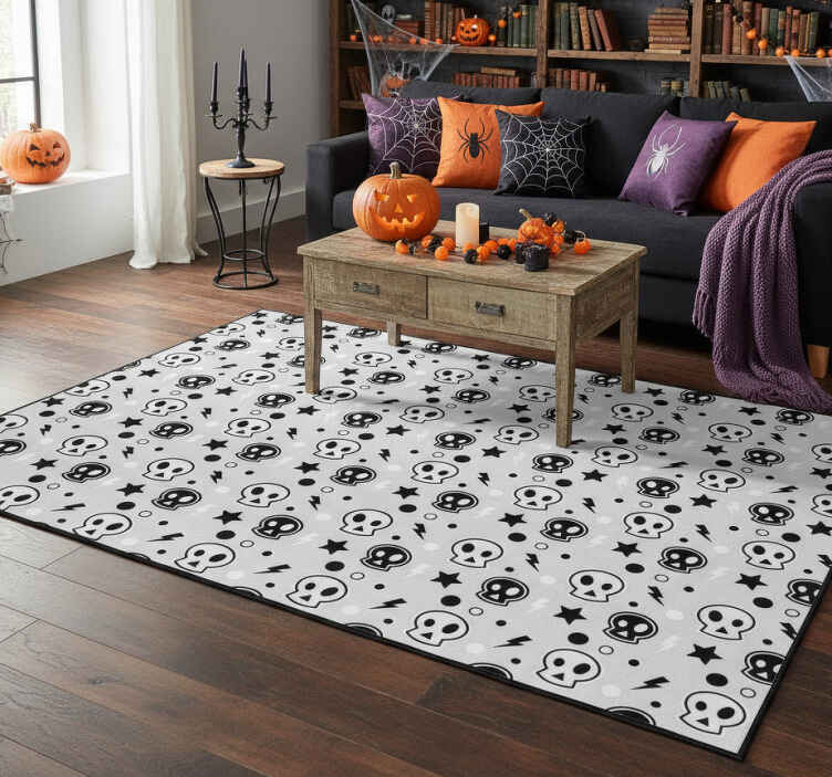 Tapis vinyle halloween crânes gris et blancs - TenStickers