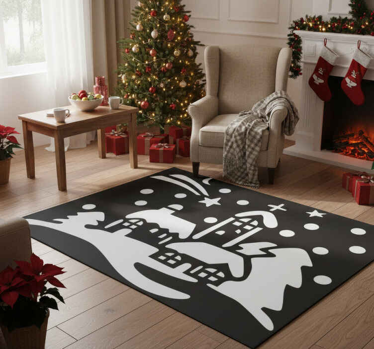 クリスマスの壁画白黒の町 - TENSTICKERS