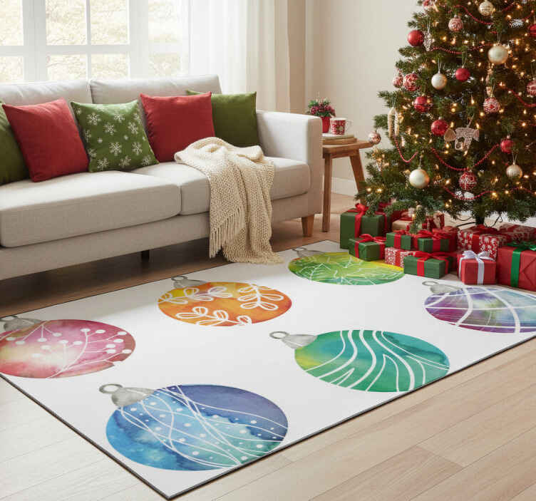 Alfombra vinílica navidad adornos navideños acuarelados - TenVinilo