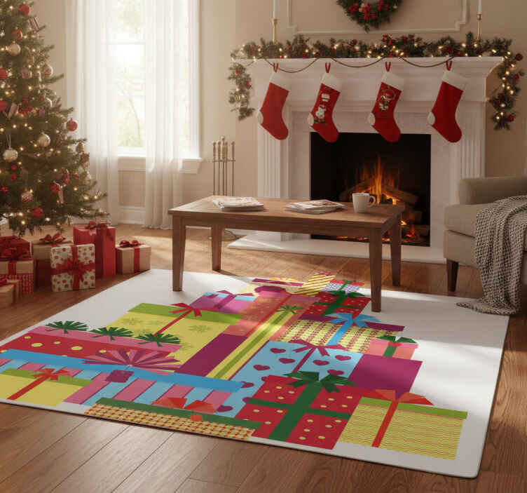 クリスマスの壁画ギフトボックスの大きな山 - TENSTICKERS