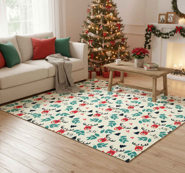Alfombra vinílica navidad alegría y renos portátil - TenVinilo
