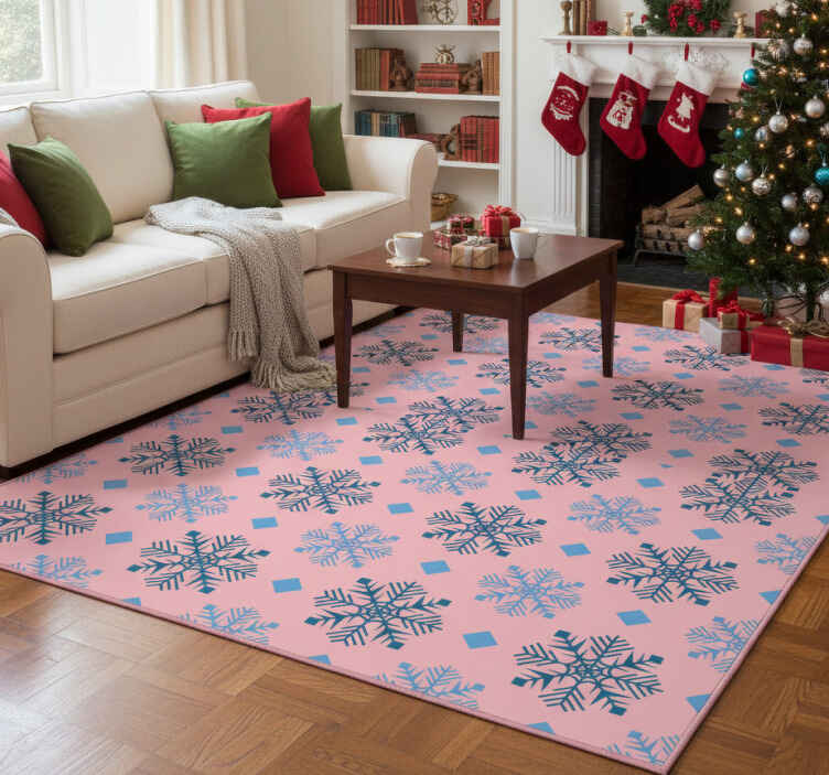 Alfombra vinílica navidad copos de nieve rosa y azul - TenVinilo