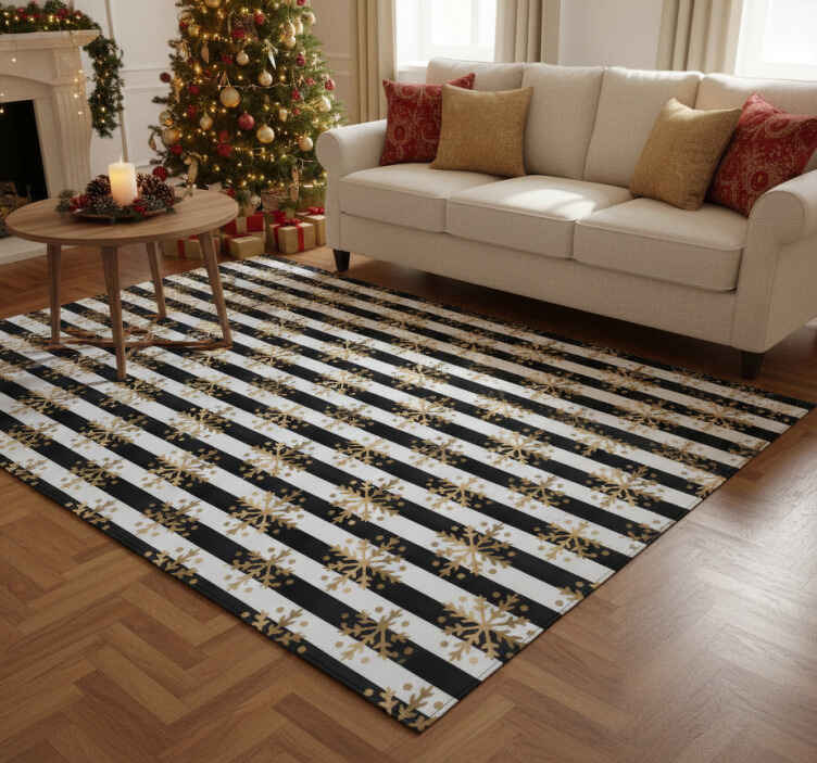 Alfombra vinílica navidad copos dorados en rayas - TenVinilo