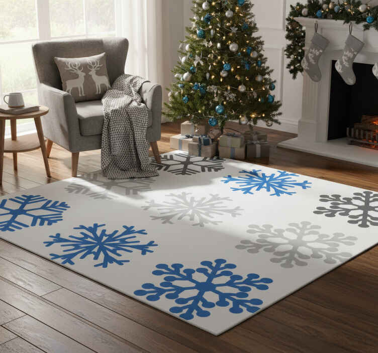 Alfombra vinílica navidad copos de nieve grises y azules - TenVinilo