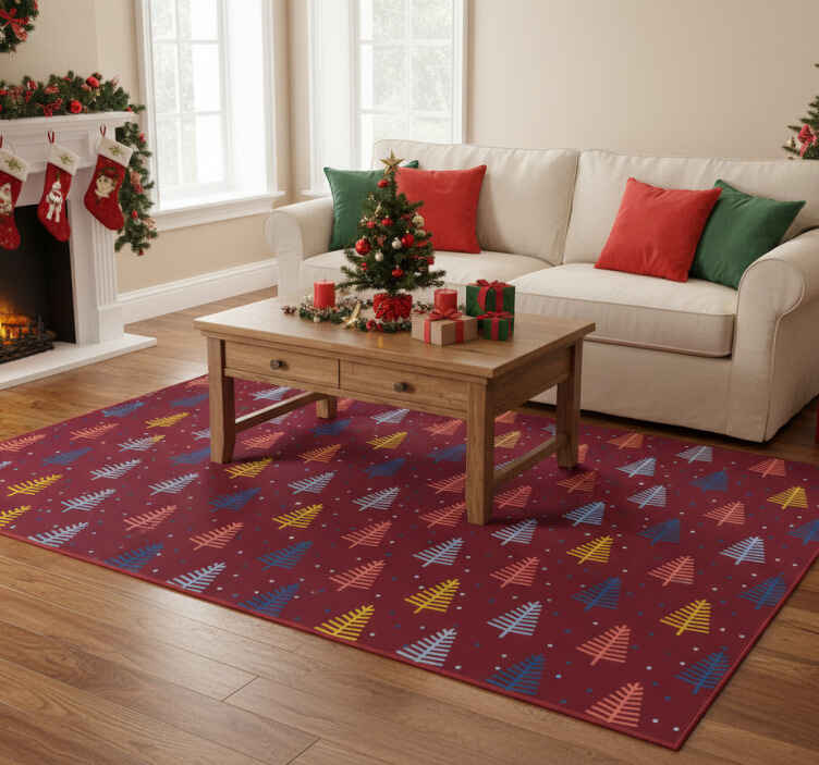 Alfombra vinílica navidad patrón de pinos coloridos - TenVinilo