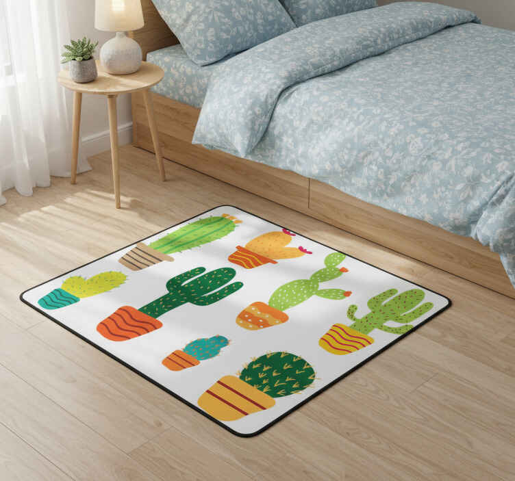 Flower vinyl rug colorful cactus set - TenStickers