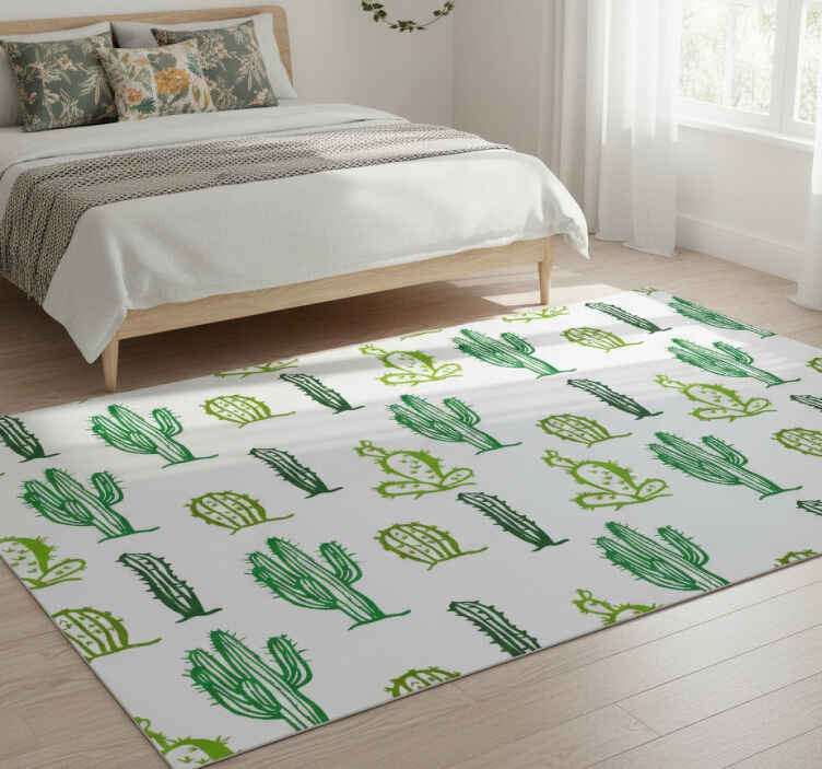 Flower vinyl rug in green cactus style - TenStickers