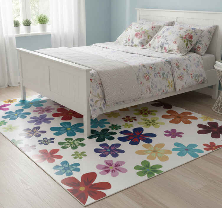Vinyl tapijt bloemen en planten gekleurde bloemen - TenStickers