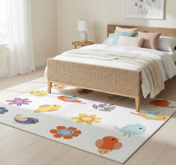 Çiçekler ve bitkiler pvc halı bahar kuşları seti - TenStickers