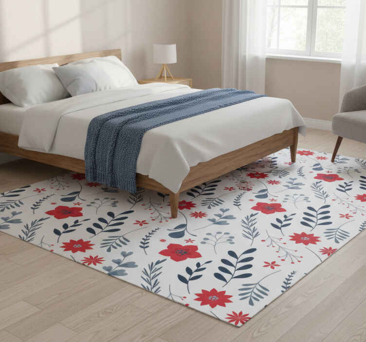 Flower vinyl rug in red and white pattern - TenStickers