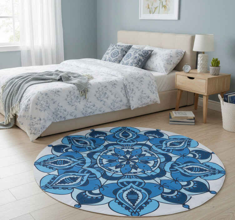 Çiçekler ve bitkiler pvc halı lotus mavi mandala - TenStickers